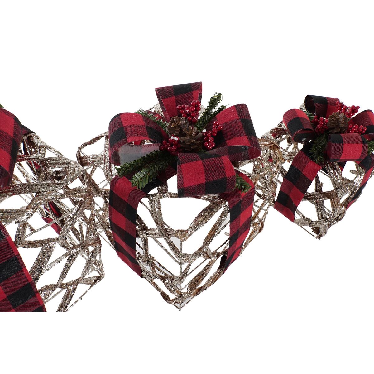 Decoración luminosa DKD Home Decor Negro Rojo Plateado Purpurina LED 25 x 25 x 30 cm (3 Piezas)