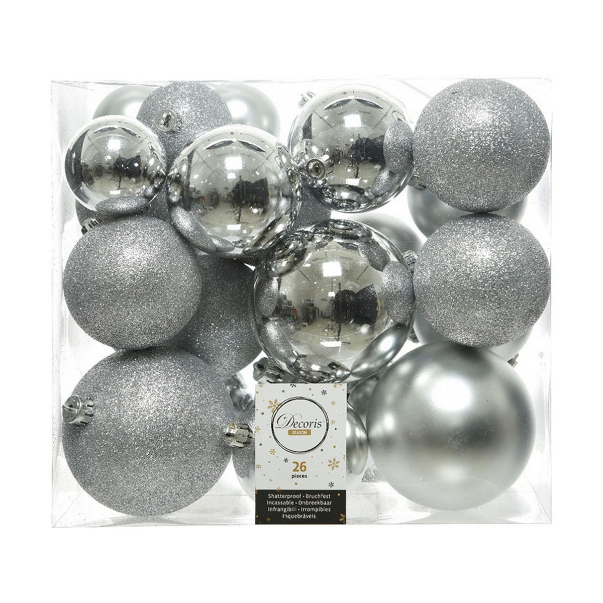 Bolas de Navidad Decoris Plateado Brillante (26 Piezas)