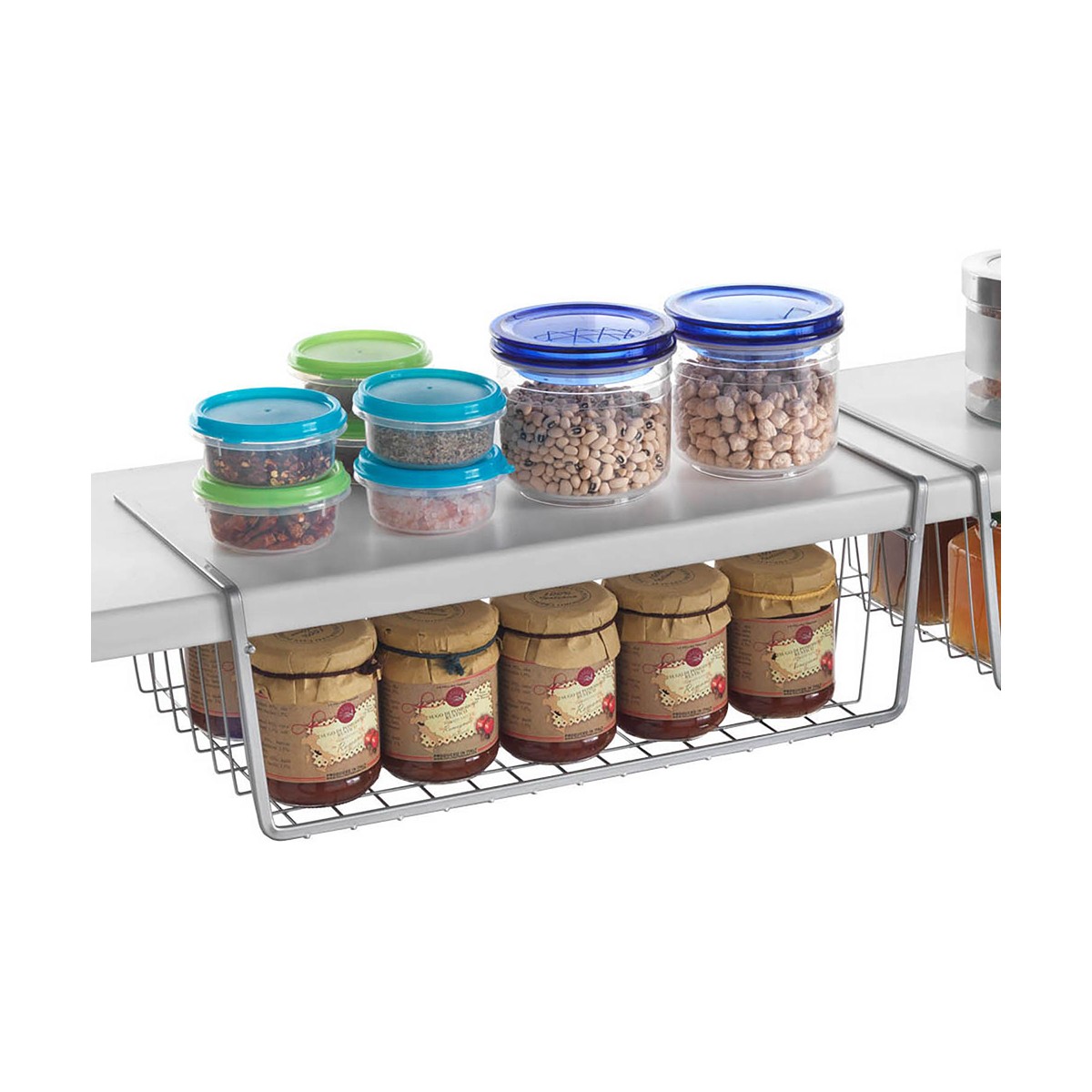 Organizador para Armario de Cocina Metaltex Kanguro 40 x 26 x 14 cm Blanco Gris
