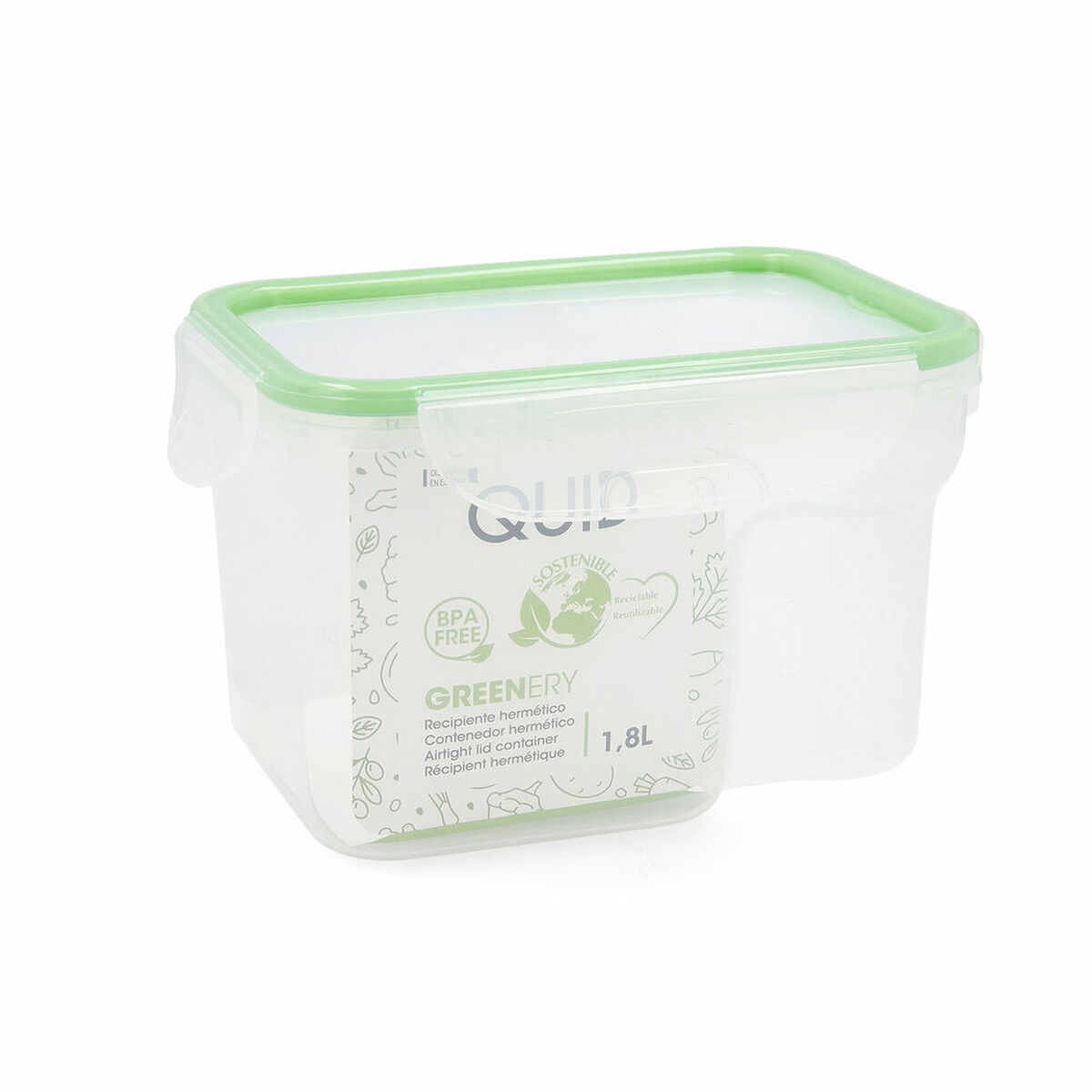 Fiambrera Hermética Quid Greenery 1,8 L Transparente Plástico (Pack 4x)