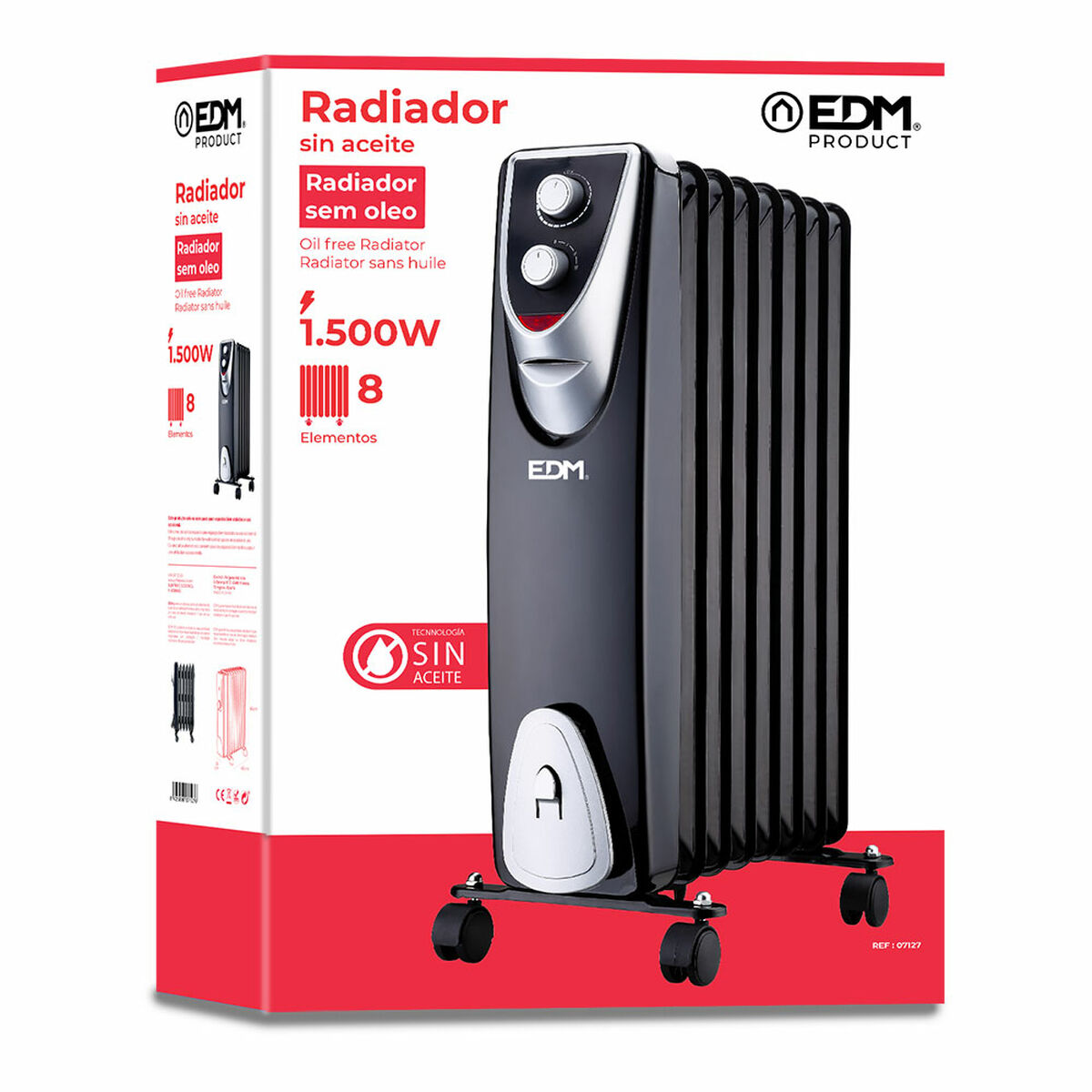 Radiador EDM 07127 Black Edition Negro/Gris 1500 W