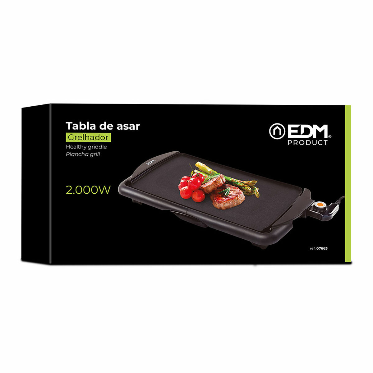 Plancha Asadora Lisa EDM 07663 Negro 2000 W