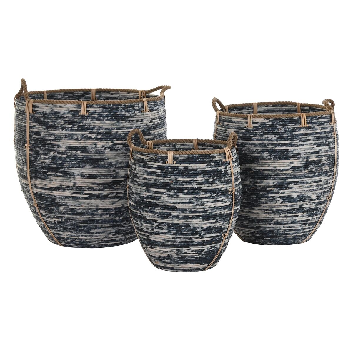 Juego de Cestas DKD Home Decor Blanco Negro 56 x 56 x 60 cm 52 x 52 x 60 cm Plástico (3 Piezas)