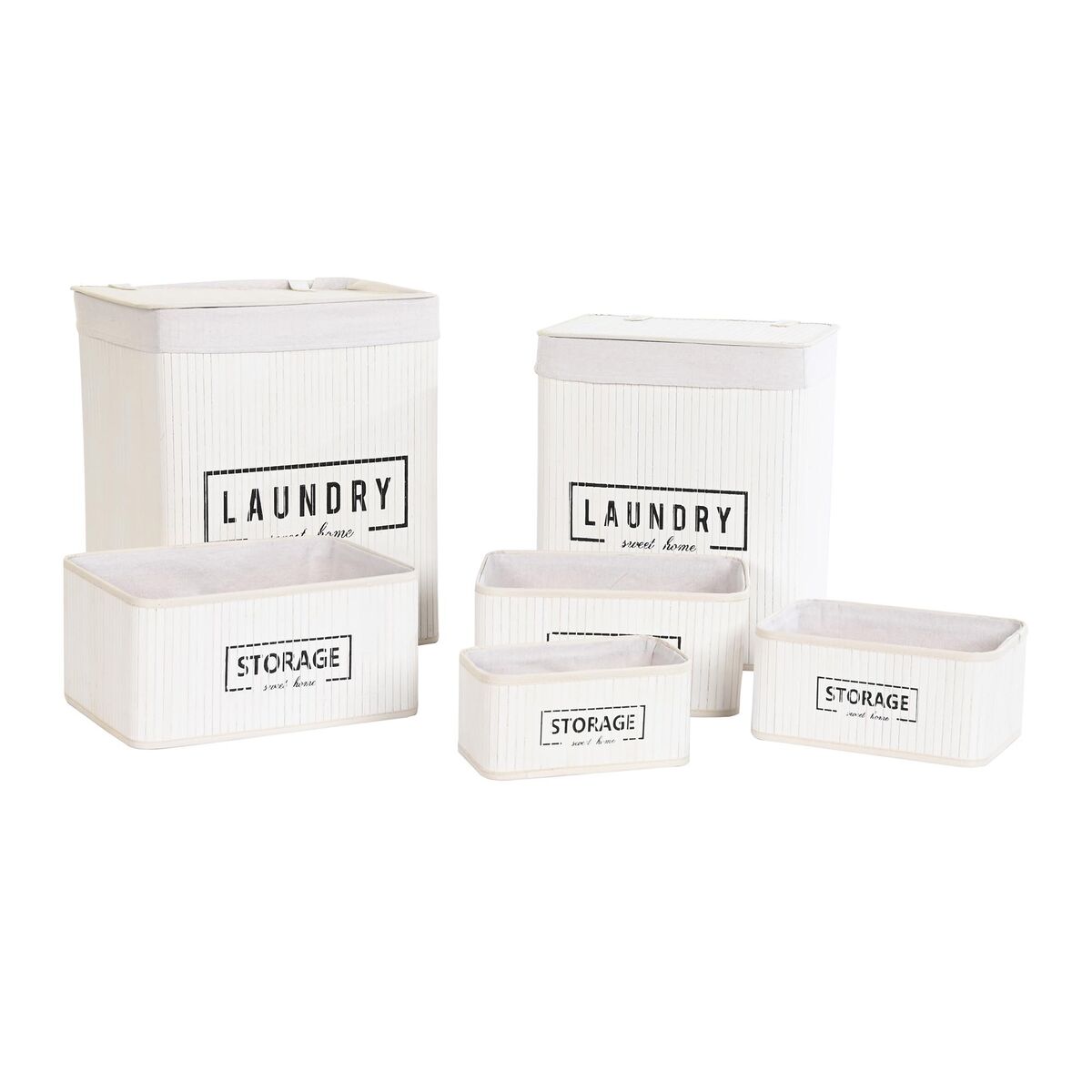 Juego de Cestos DKD Home Decor Blanco Bambú 40 x 30 x 46 cm 5 Piezas
