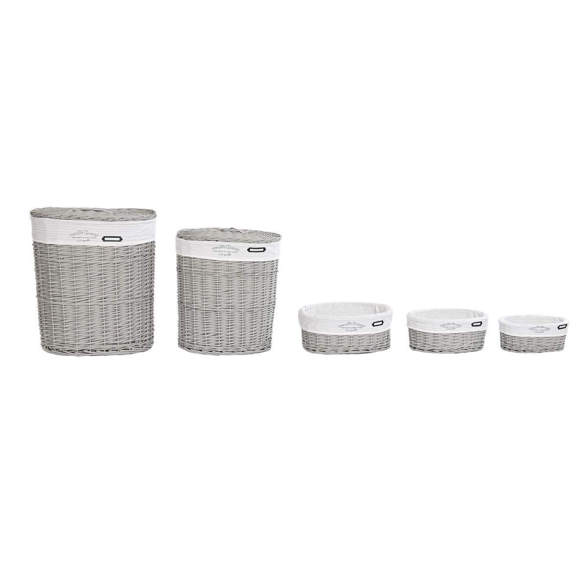 Juego de Cestos DKD Home Decor Blanco Gris Mimbre 51 x 37 x 56 cm 52 x 38 x 57 cm 5 Piezas