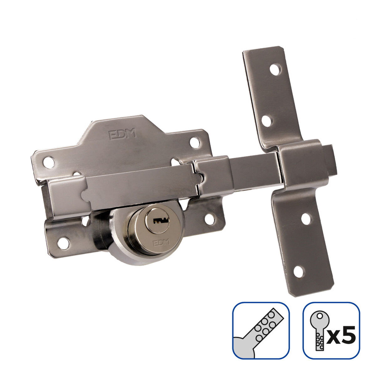 Cerrojo de seguridad EDM 85191 Níquel 83 x 170 mm Ø26 mm