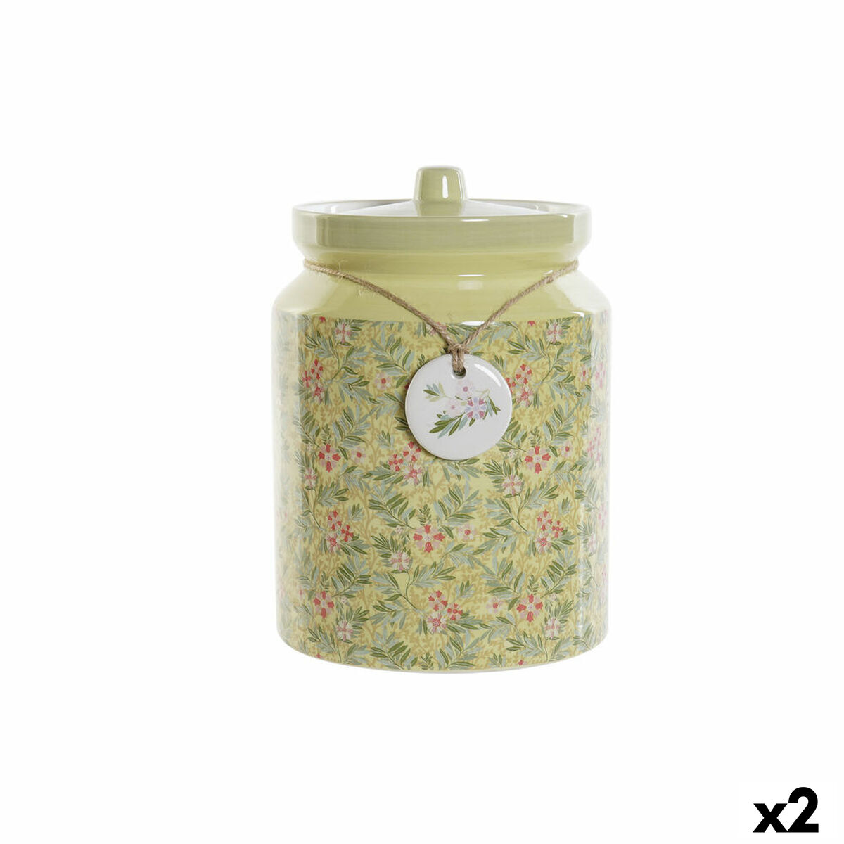 Bote DKD Home Decor Flores 15,5 x 15,5 x 21 cm (2 Unidades)