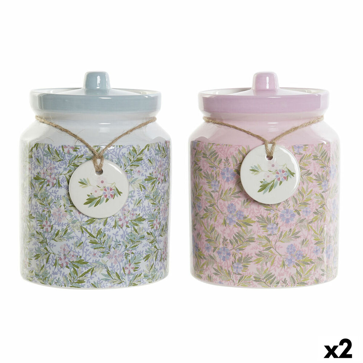 Bote DKD Home Decor Flores 15,5 x 15,5 x 21 cm (2 Unidades)