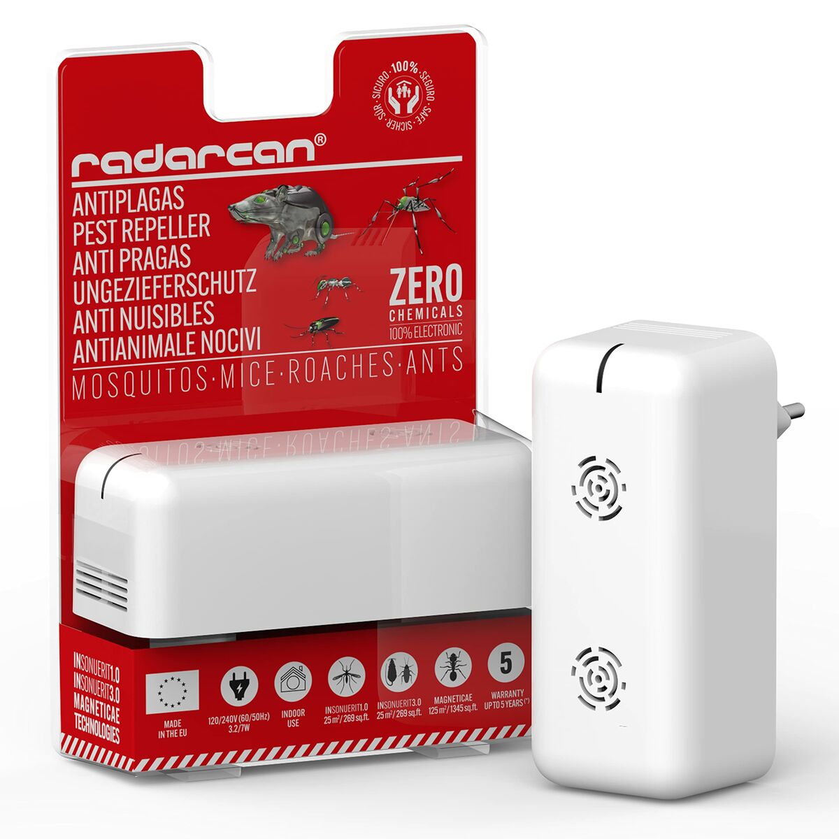 Ahuyentador Ultrasónico de Insectos y Roedores Mini Radarcan Blanco