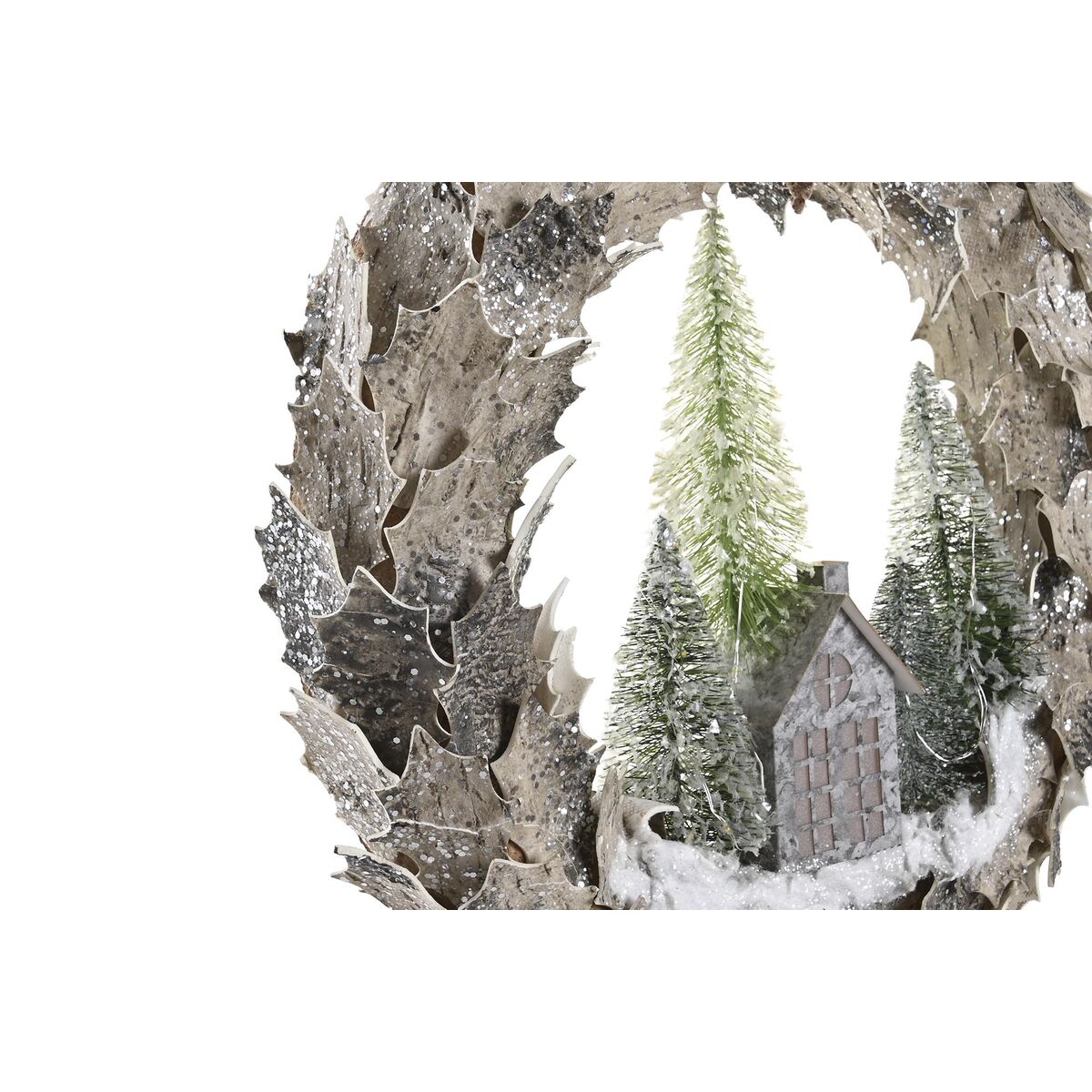 Corona de Navidad DKD Home Decor Casas 46 x 7,5 x 46 cm Luz LED