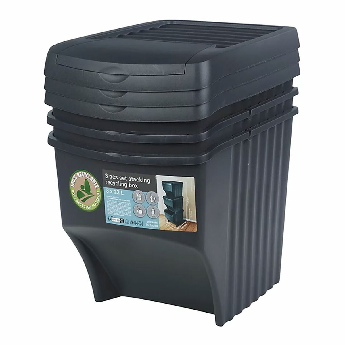 Cubo de Basura para Reciclaje Sortibox Negro Apilable