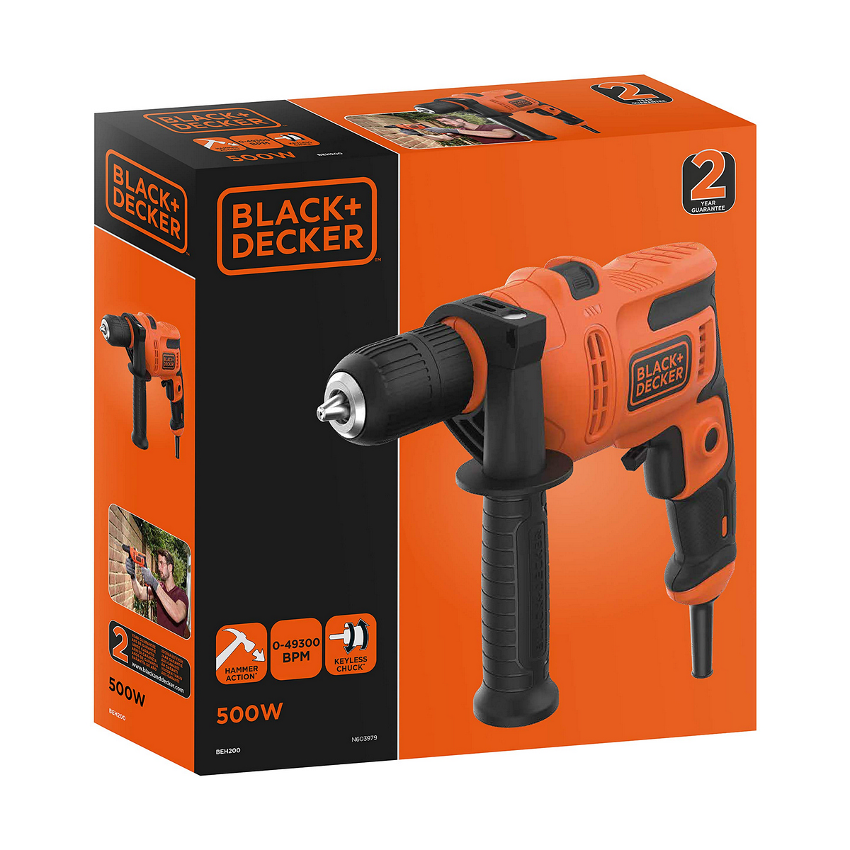 Set de taladro y accesorios Black & Decker BEH200-QS 500 W 230 V 230-240 V
