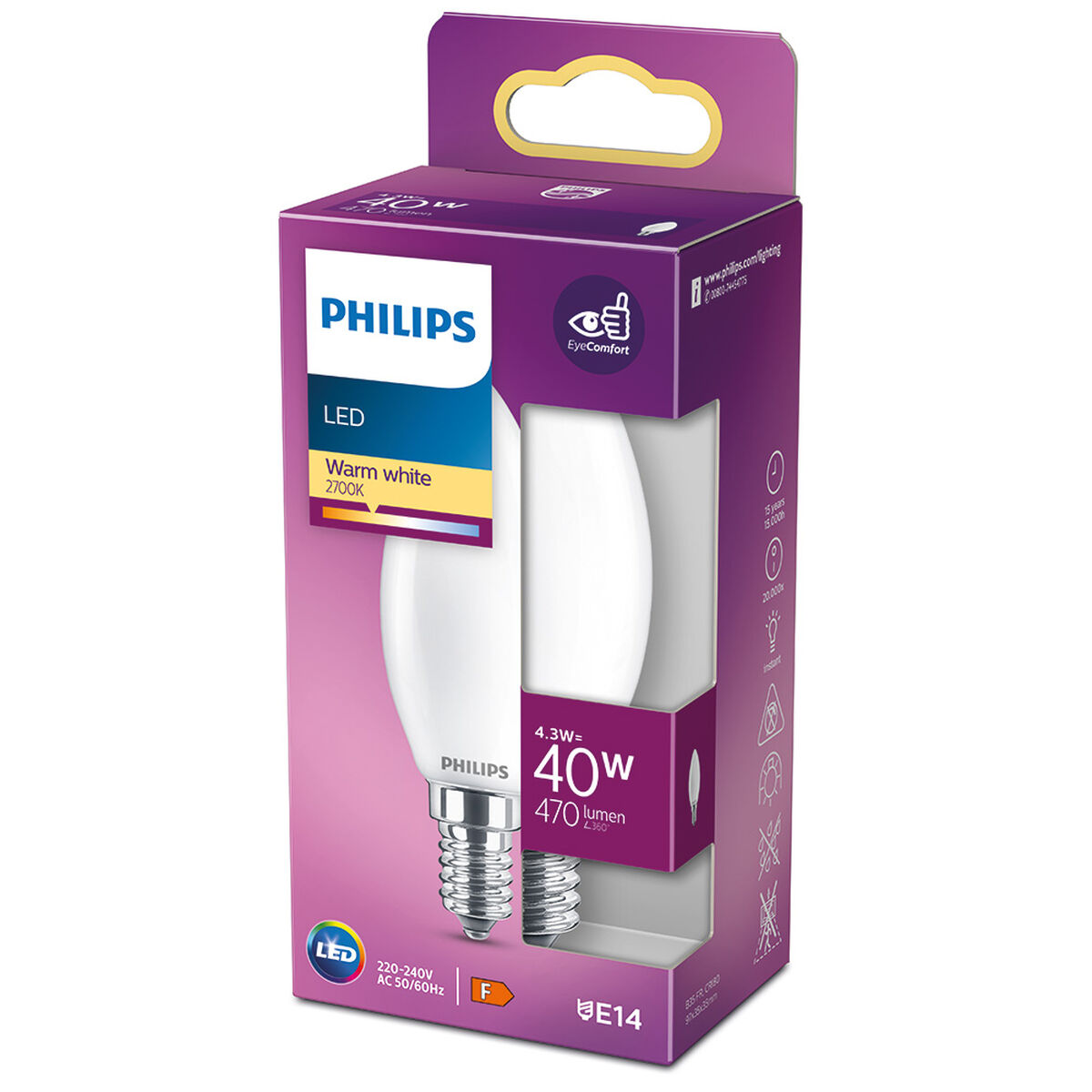 Bombilla LED Philips Vela F 4,3 W E14 470 lm 3,5 x 9,7 cm (2700 K)