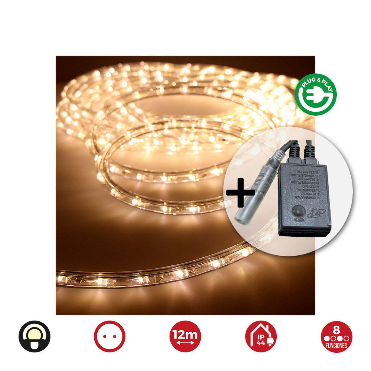 Manguera LED EDM 71492 Flexiled Transparente Blanco Cálido Luz cálida 12 m 8 Funciones