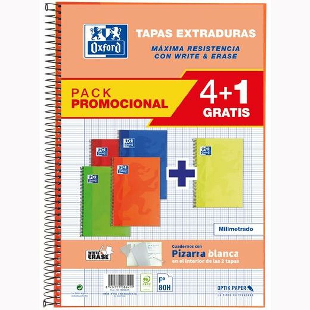 Cuaderno Oxford Write&Erase Multicolor Din A4 80 Hojas 21,5 x 31,5 cm 5 Piezas