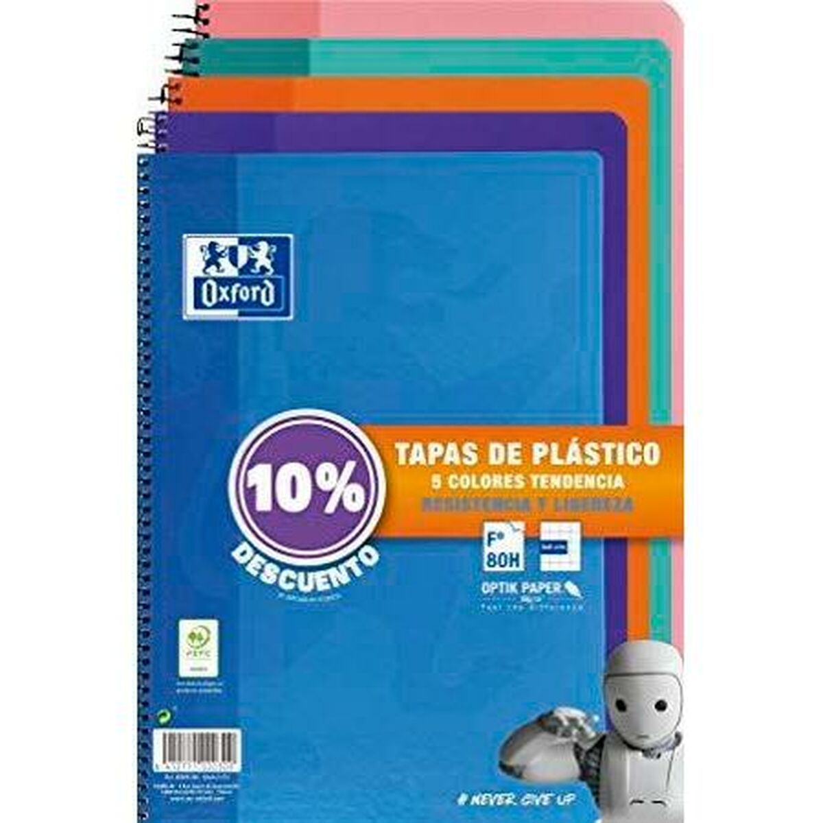 Cuaderno Oxford Multicolor Din A4 80 Hojas 21,5 x 31,5 cm 5 Piezas