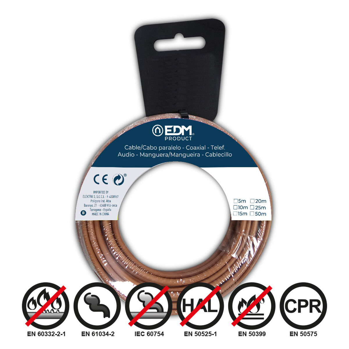 Cable EDM 28417 Marrón 1,5 mm 20 m