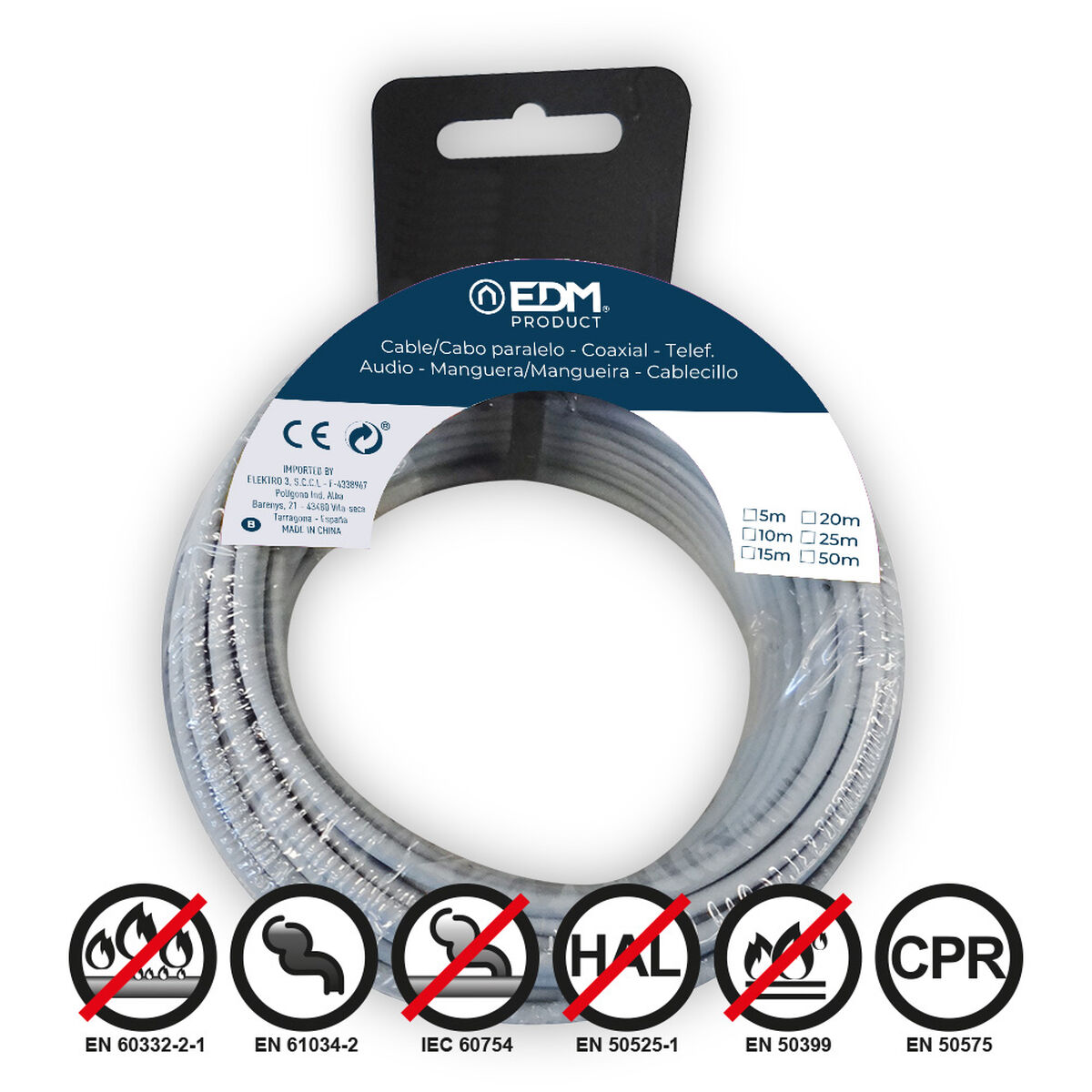 Cable EDM 28404 Gris 1,5 mm 5 m