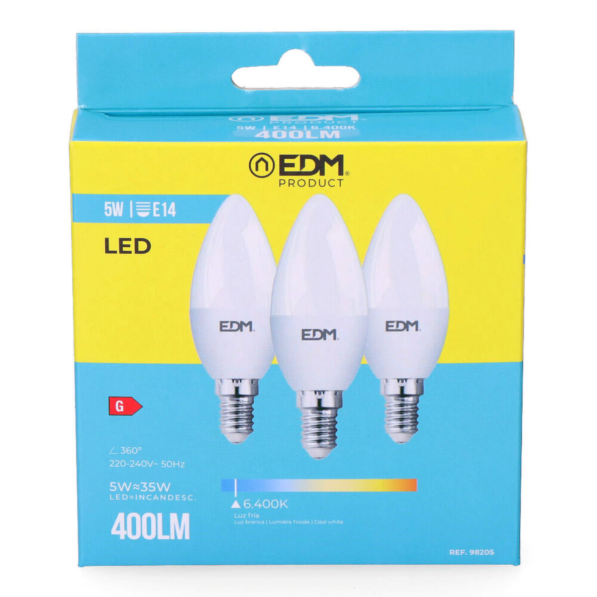 Pack de 3 bombillas LED EDM 98205 G 35 W 5 W 50 W E14 400 lm Ø 3,6 x 10 cm (6400 K)