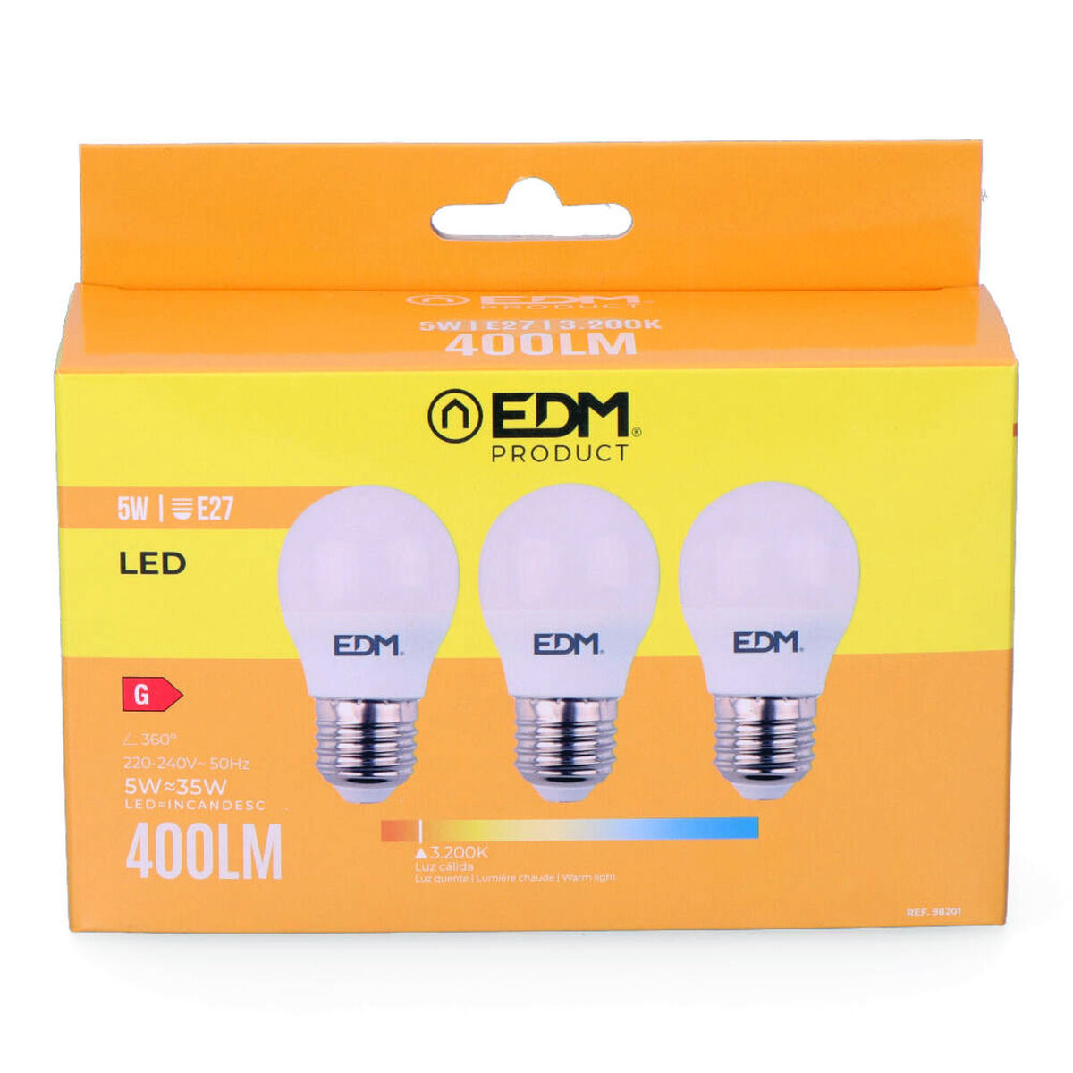 Pack de 3 bombillas LED EDM 98201 G 35 W 5 W 50 W E27 3200 Lm Ø 4,5 x 8 cm (3200 K)