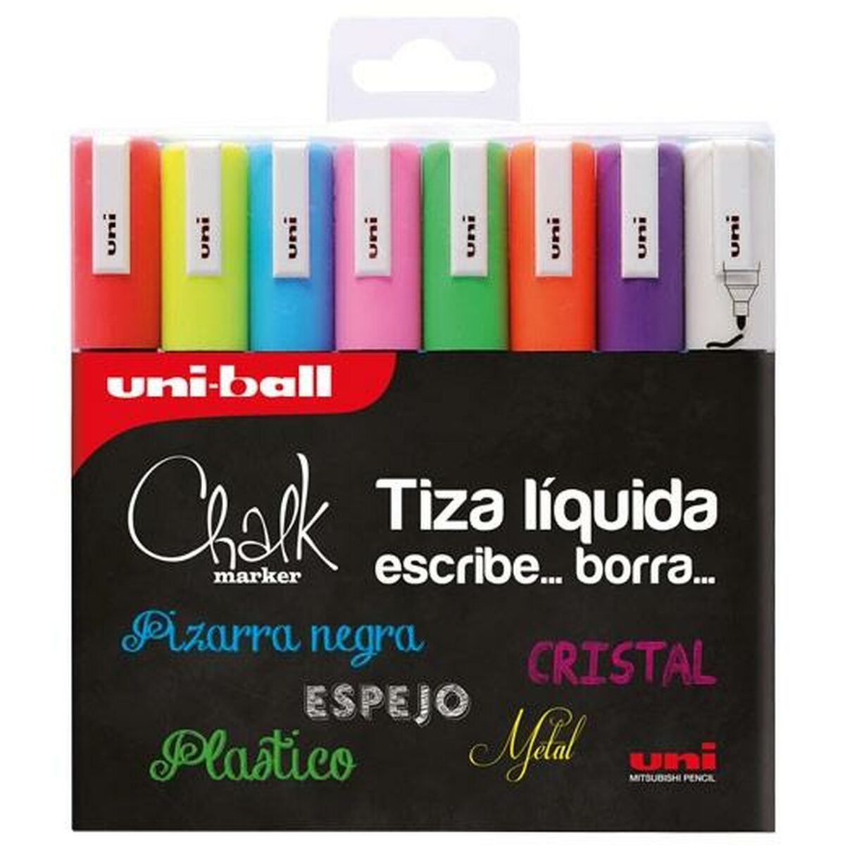Rotuladores de tiza líquida Uni-Ball PWE-5M Multicolor 8 Unidades