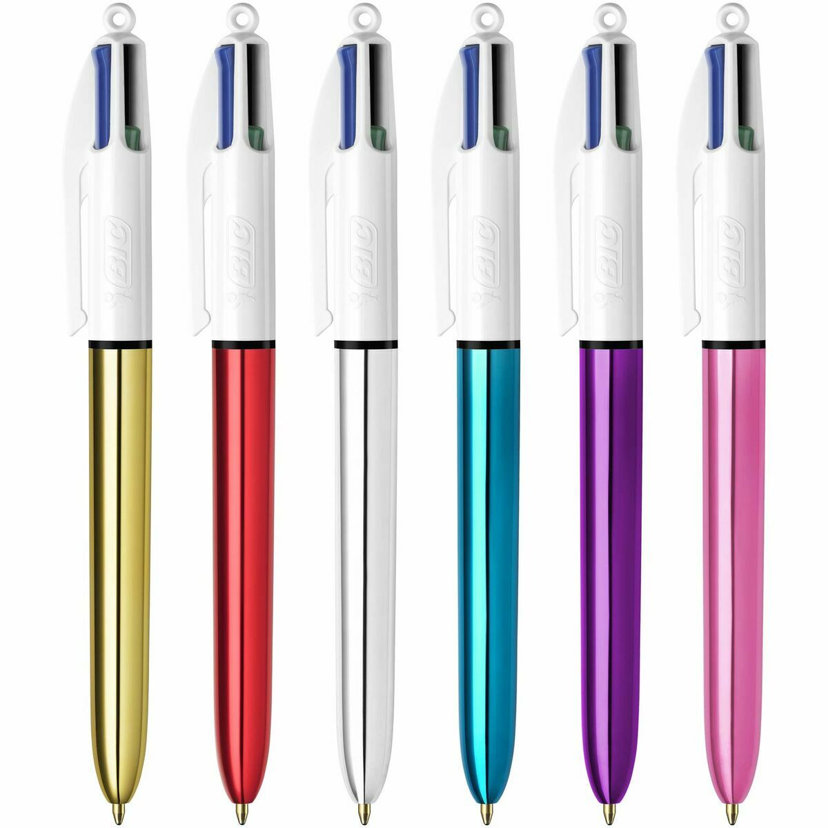 Set de Bolígrafos Bic Shine Silver Blanco Multicolor (12 Piezas)