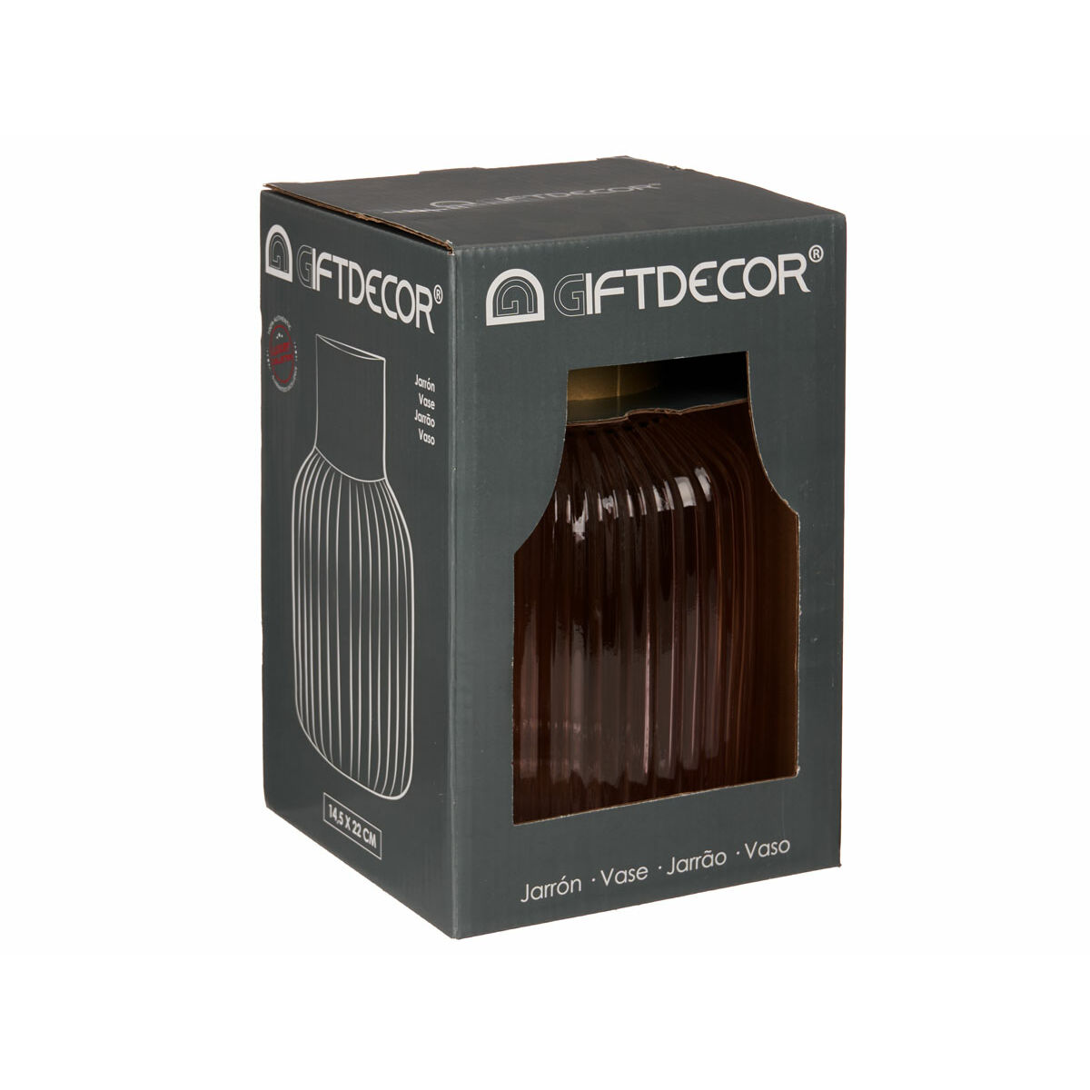 Jarrón Gift Decor Rosa Dorado Vidrio Rayas 14,5 x 22 x 14,5 cm