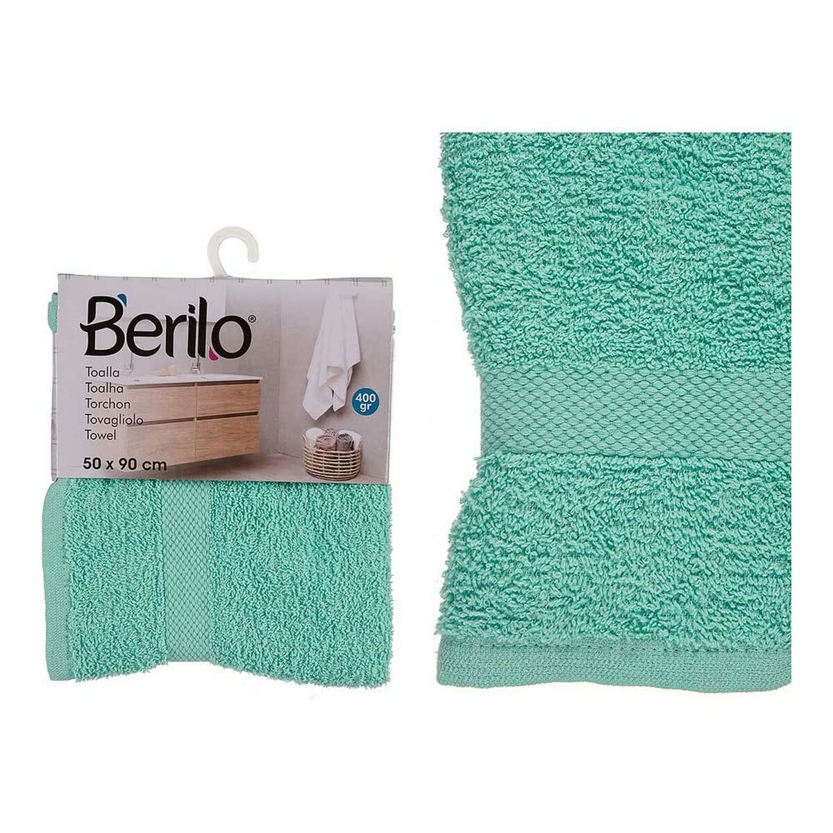 Toalla de baño Berilo Turquesa 80 % algodón 20 % Poliéster 50 x 90 cm (6 Unidades)