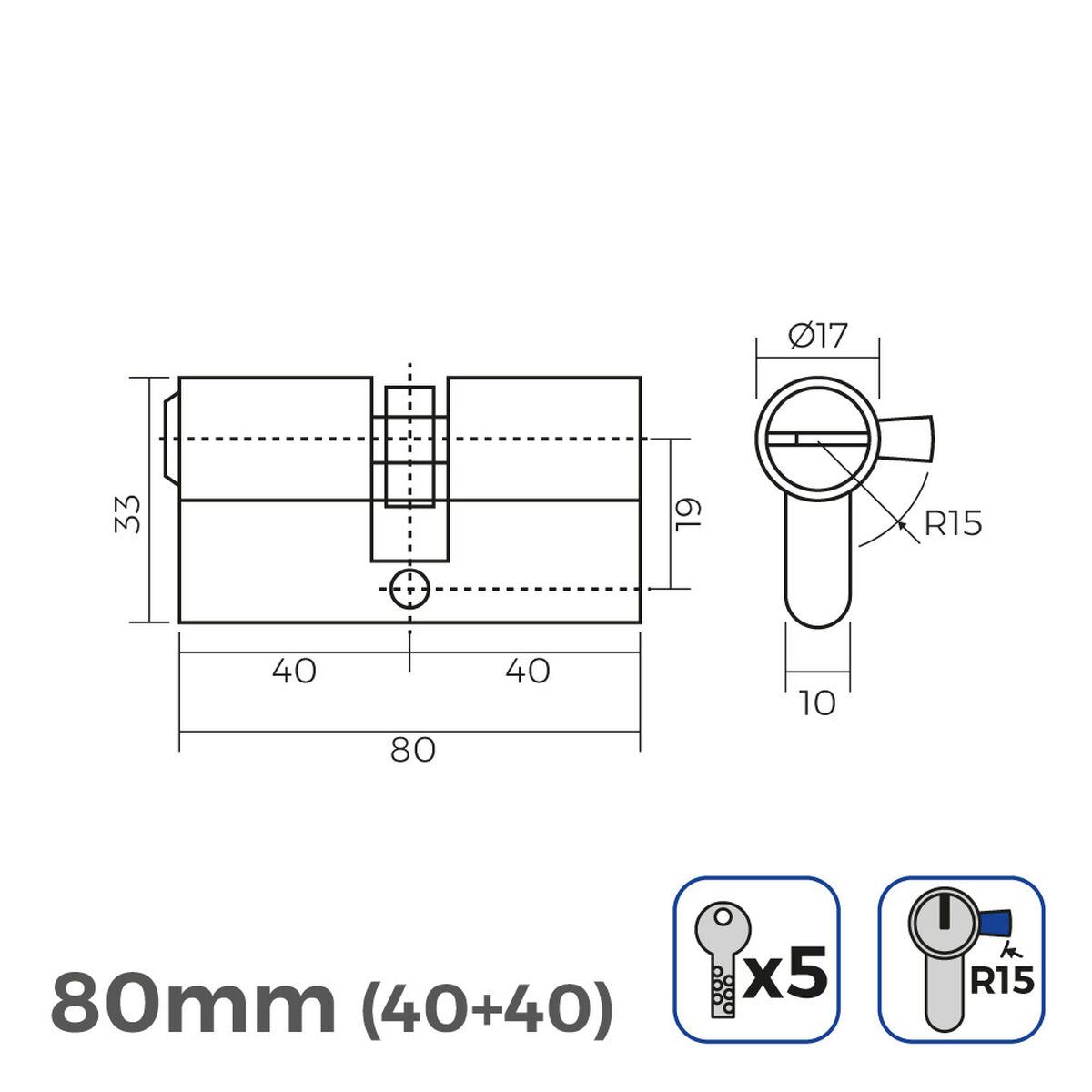 Cilindro EDM 85170 r15 Dorado Latón Leva Larga Europeo