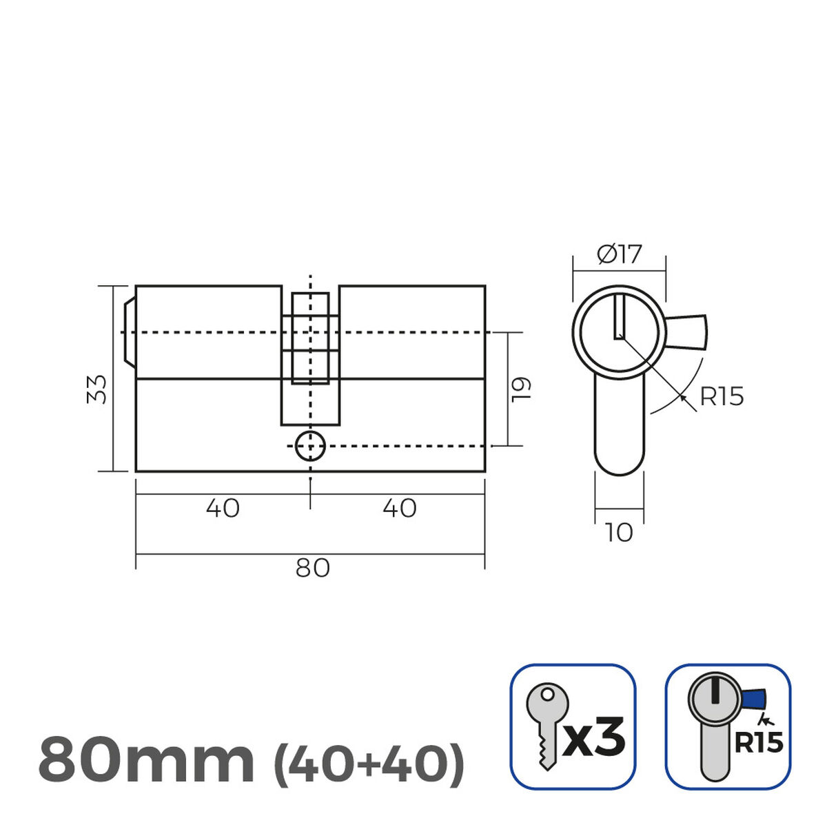 Cilindro EDM 85165 r15 Dorado Latón Leva Larga Europeo