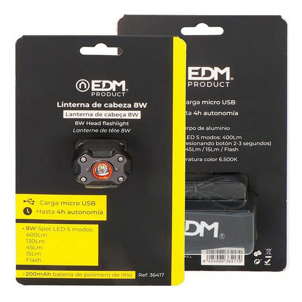 Linterna LED para la Cabeza EDM 36417 Negro 8 W 400 lm