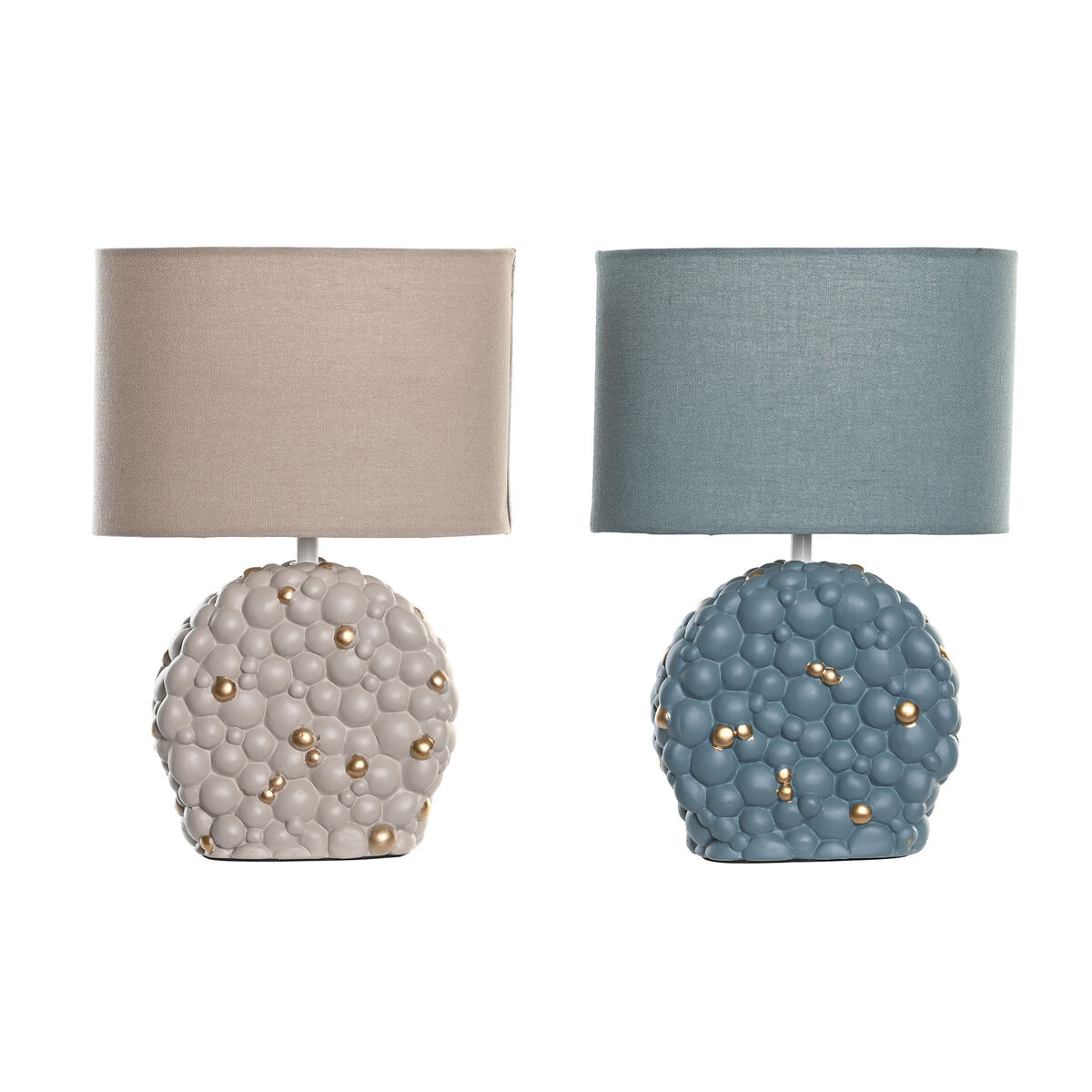 Lámpara de mesa DKD Home Decor Azul Dorado Marrón Tela Poliéster Gres 220 V 50 W (24 x 15 x 34 cm) (2 Unidades)