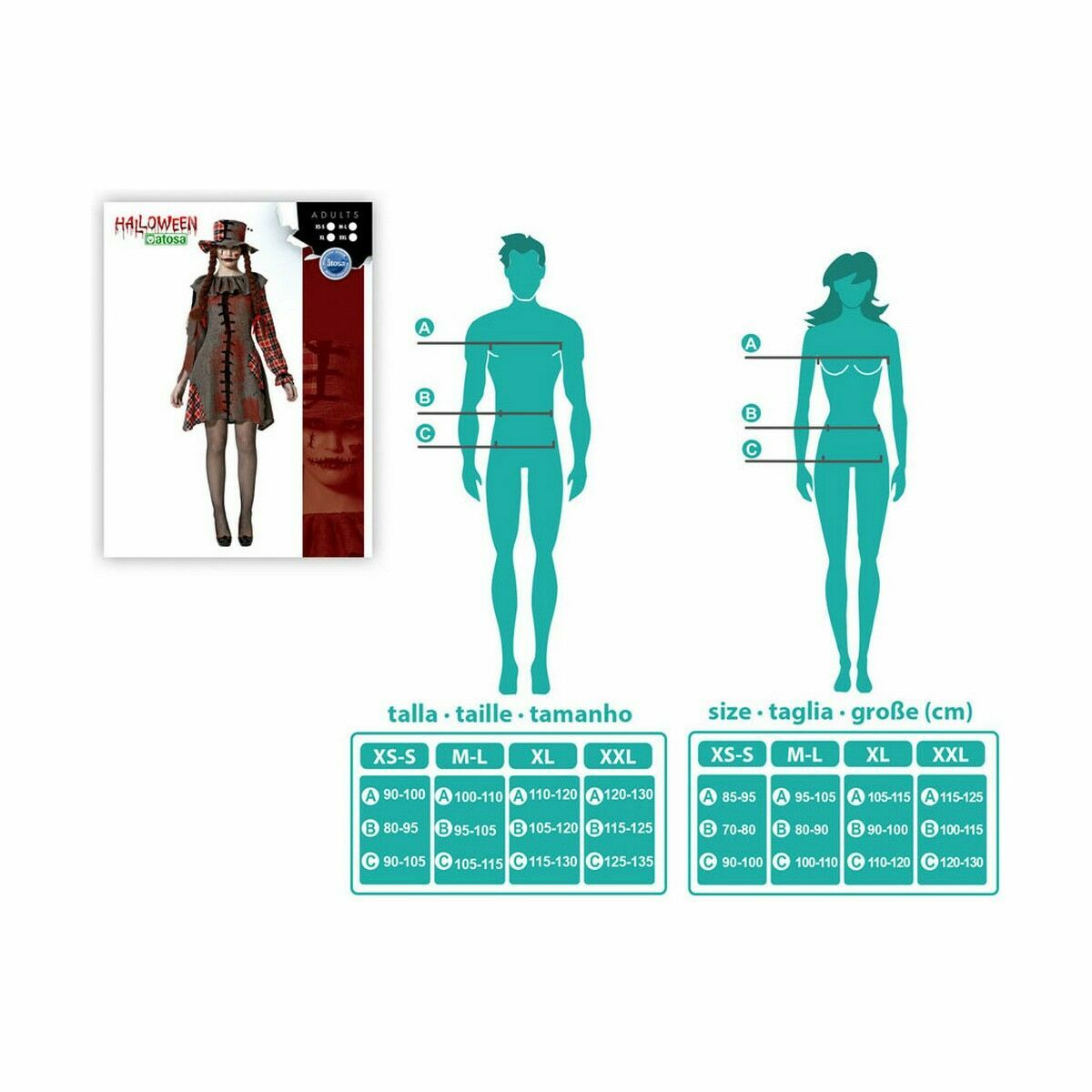 Disfraz para Adultos Gris Muñeca Vudú (2 Piezas)