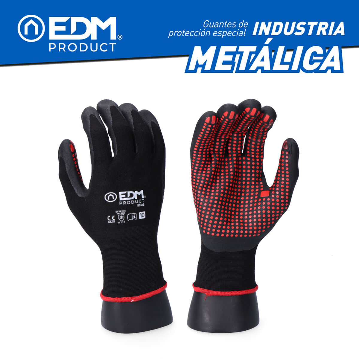 Guantes de Trabajo EDM Negro Licra Nitrilo Metal Industriales