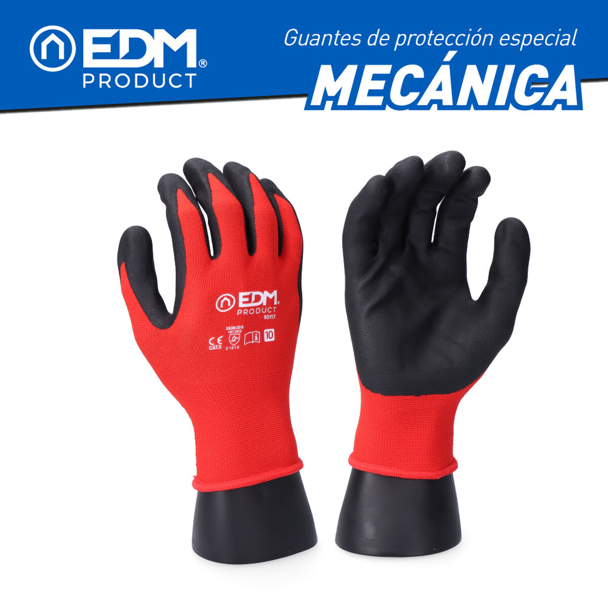 Guantes de Trabajo EDM Rojo Licra Nitrilo Táctil Industriales