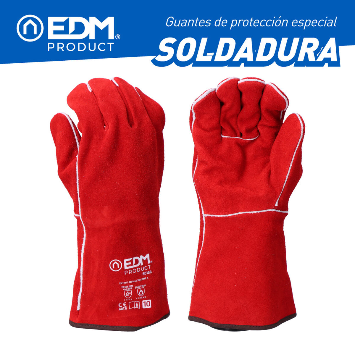 Guantes de Trabajo EDM Rojo Kevlar Algodón Piel de serraje Soldadores