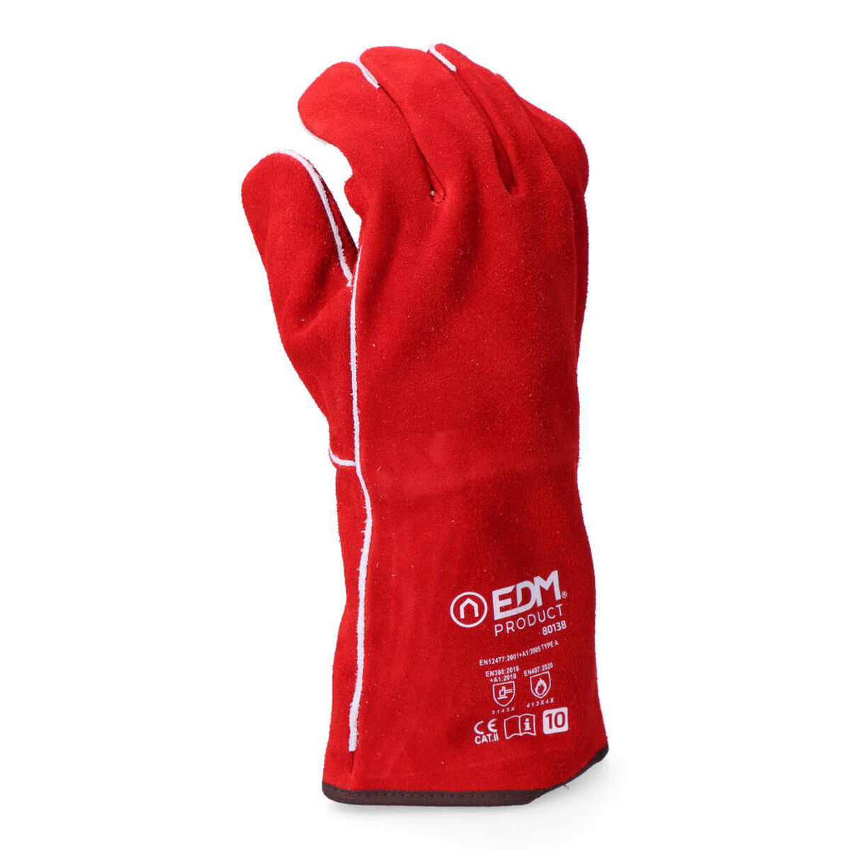 Guantes de Trabajo EDM Rojo Kevlar Algodón Piel de serraje Soldadores