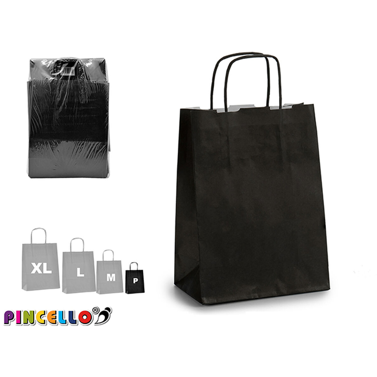 Bolsa de Papel Pincello Negro 18 x 8 x 31 cm 18 x 30 x 0,2 cm (25 Unidades)