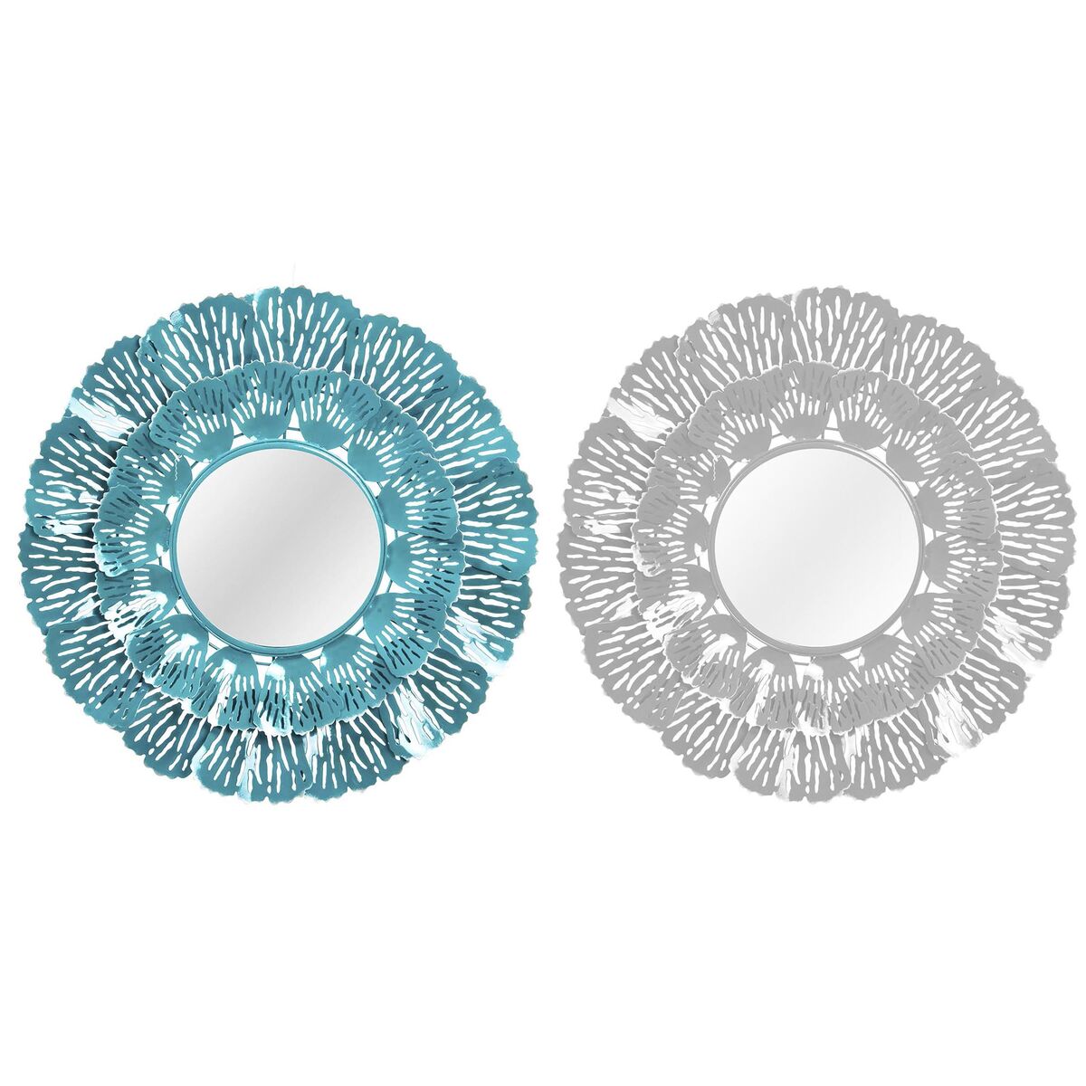 Espejo de pared DKD Home Decor Azul Blanco Coral Mediterráneo 60 x 7 x 60 cm (2 Unidades) (2 Piezas)