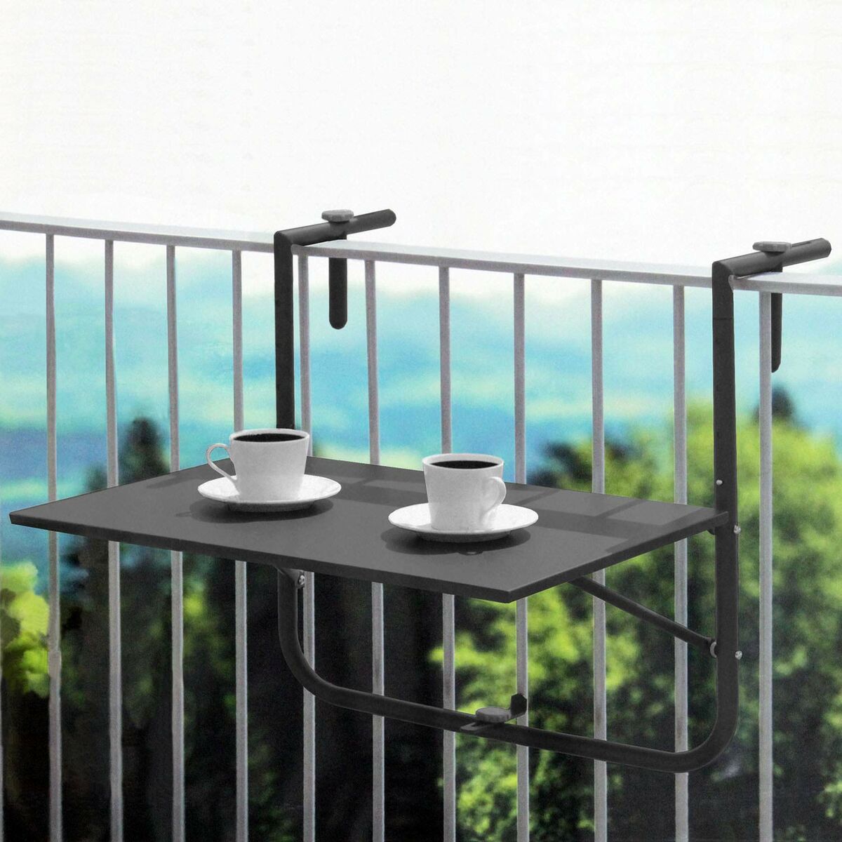 Mesa abatible para balcón Ambiance Negro Gris oscuro 60 x 43 cm