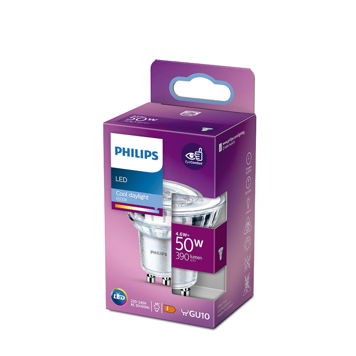 Bombilla LED Dicroica Philips F 4,6 W 50 W GU10 390 lm 5 x 5,4 cm (6500 K)