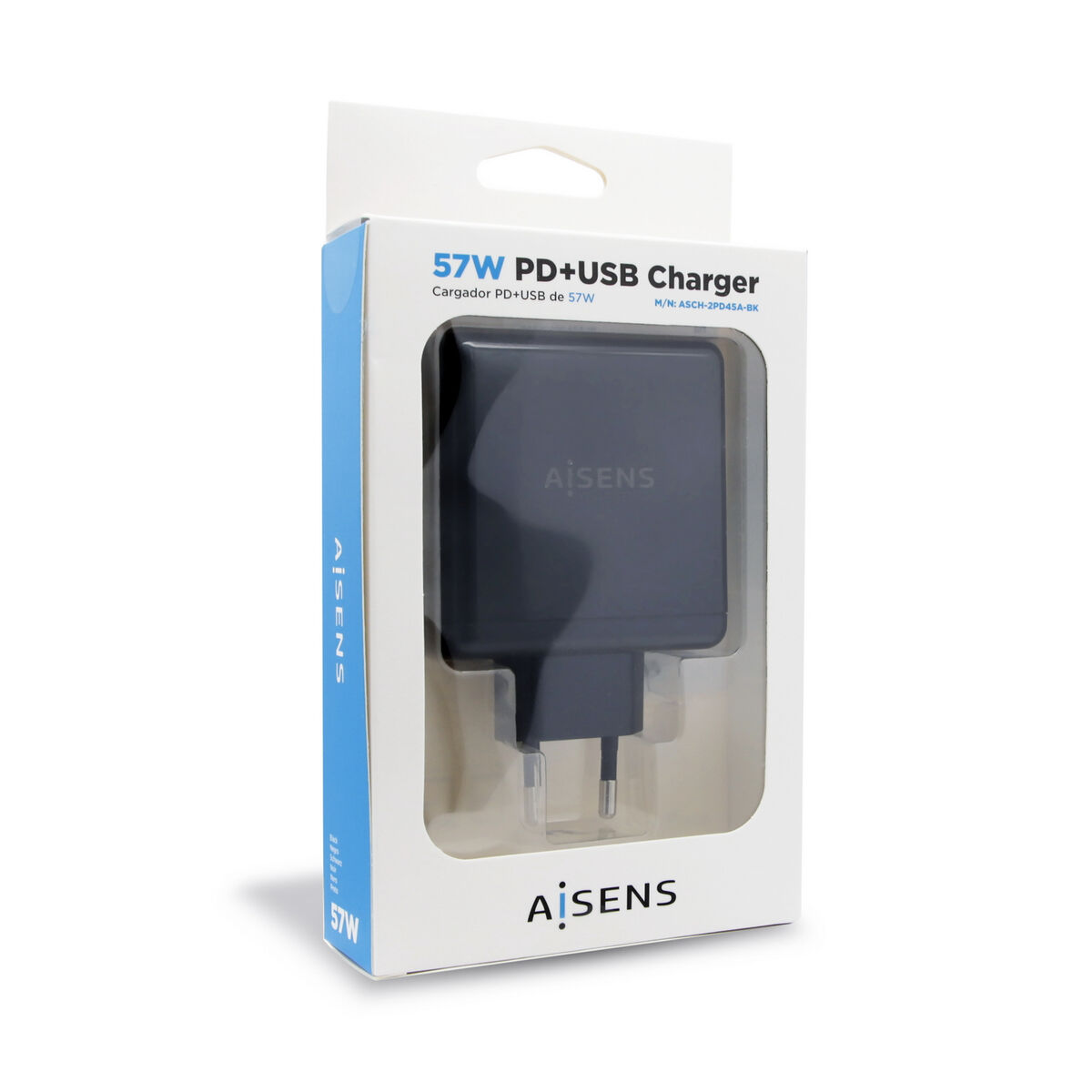 Cargador USB Pared Aisens PD 3.0 USB-C 57 W Negro