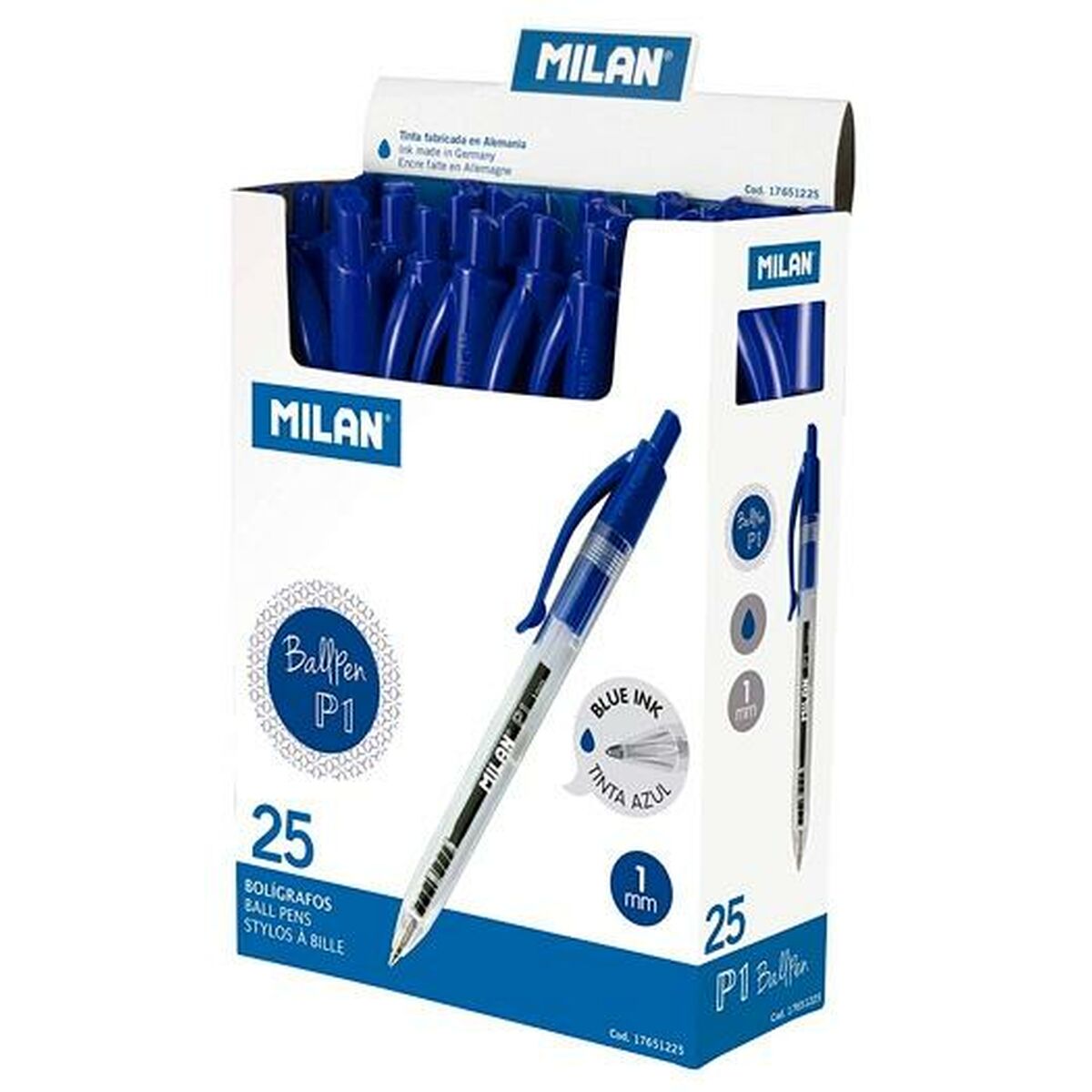 Bolígrafo Milan P1 Azul 1 mm (25 Piezas)