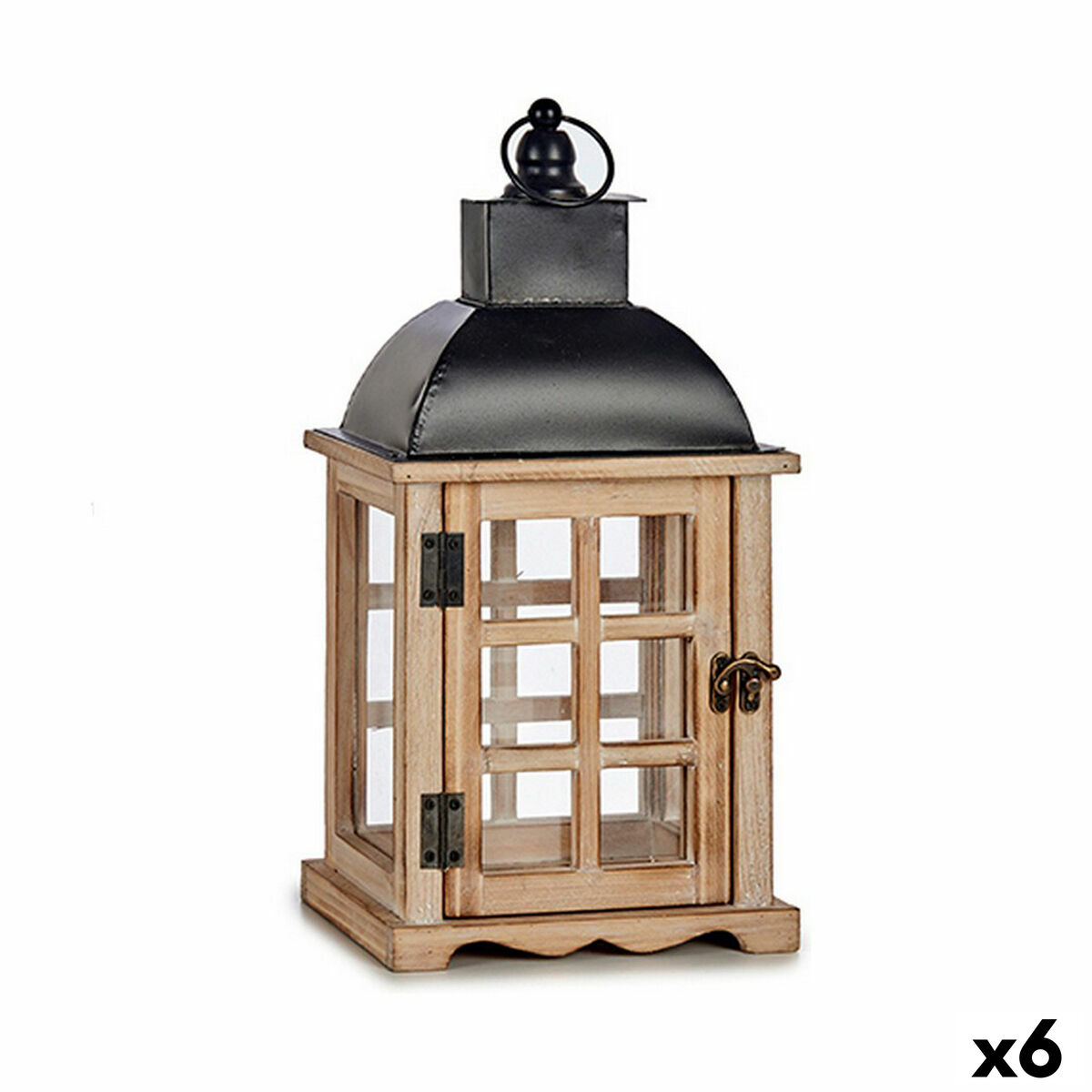 Farol Gift Decor Marrón Negro Madera Metal Cristal 14 x 40 x 20 cm 20 x 40 x 14 cm (6 Unidades)