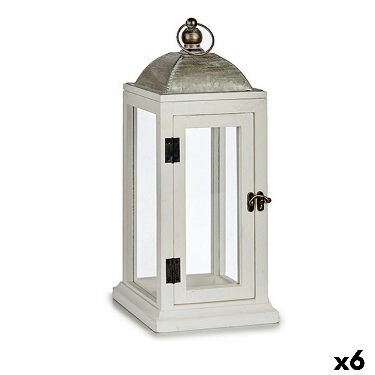 Farol Gift Decor Blanco Plateado Madera Metal 18 x 43 x 18 cm (6 Unidades)