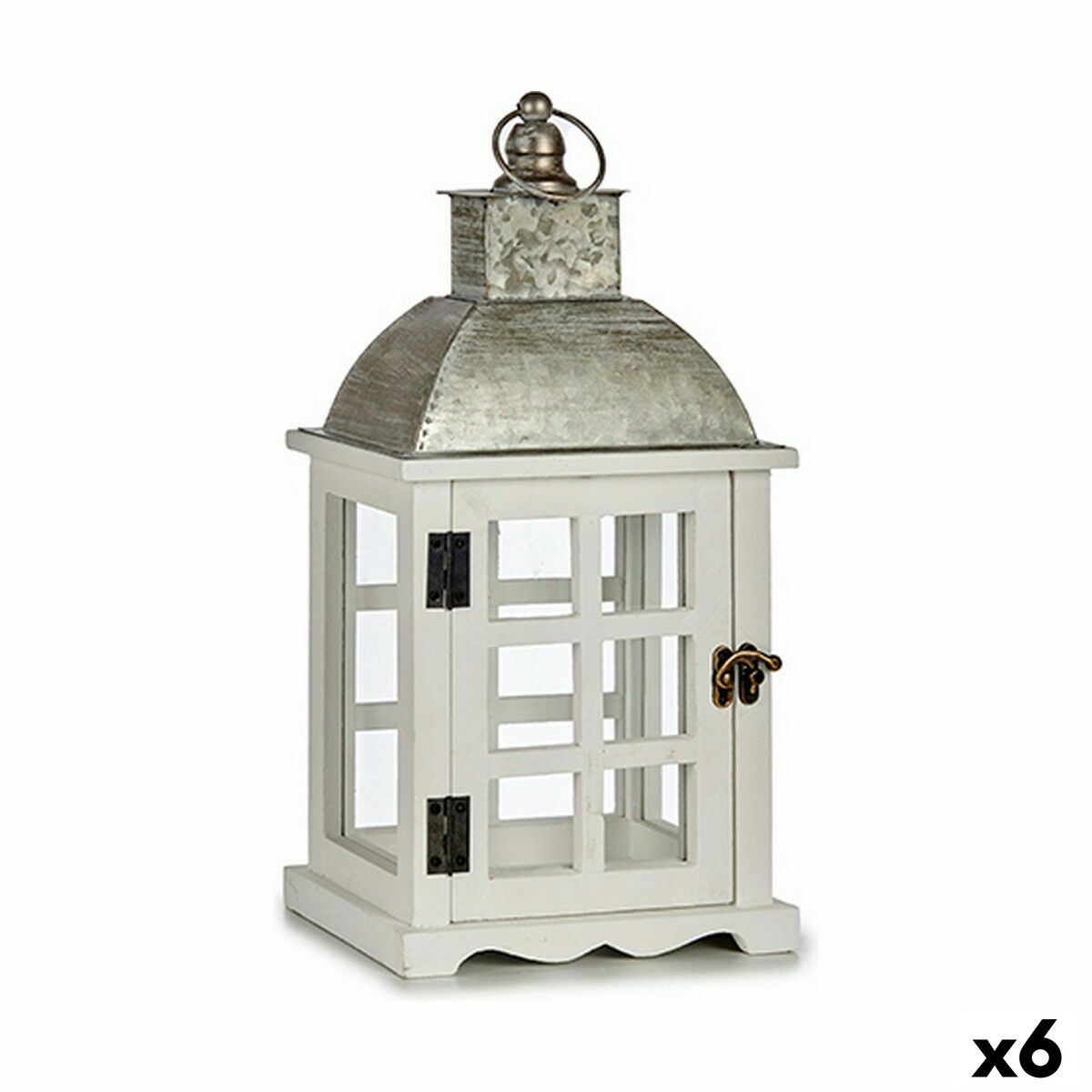 Farol Gift Decor Blanco Plateado Madera Metal Cristal 14 x 39,3 x 20 cm 20 x 39,3 x 14 cm 20 x 40 x 14 cm (6 Unidades)