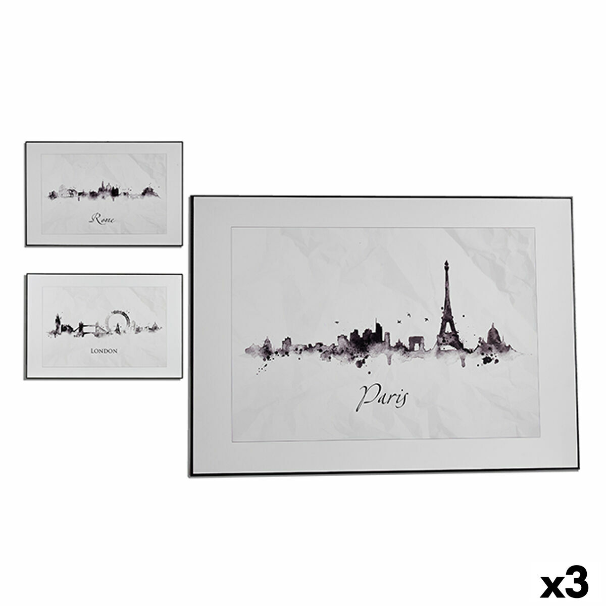 Cuadro Gift Decor Blanco Negro Aglomerado Ciudad 81,5 x 3 x 121 cm (3 Unidades)