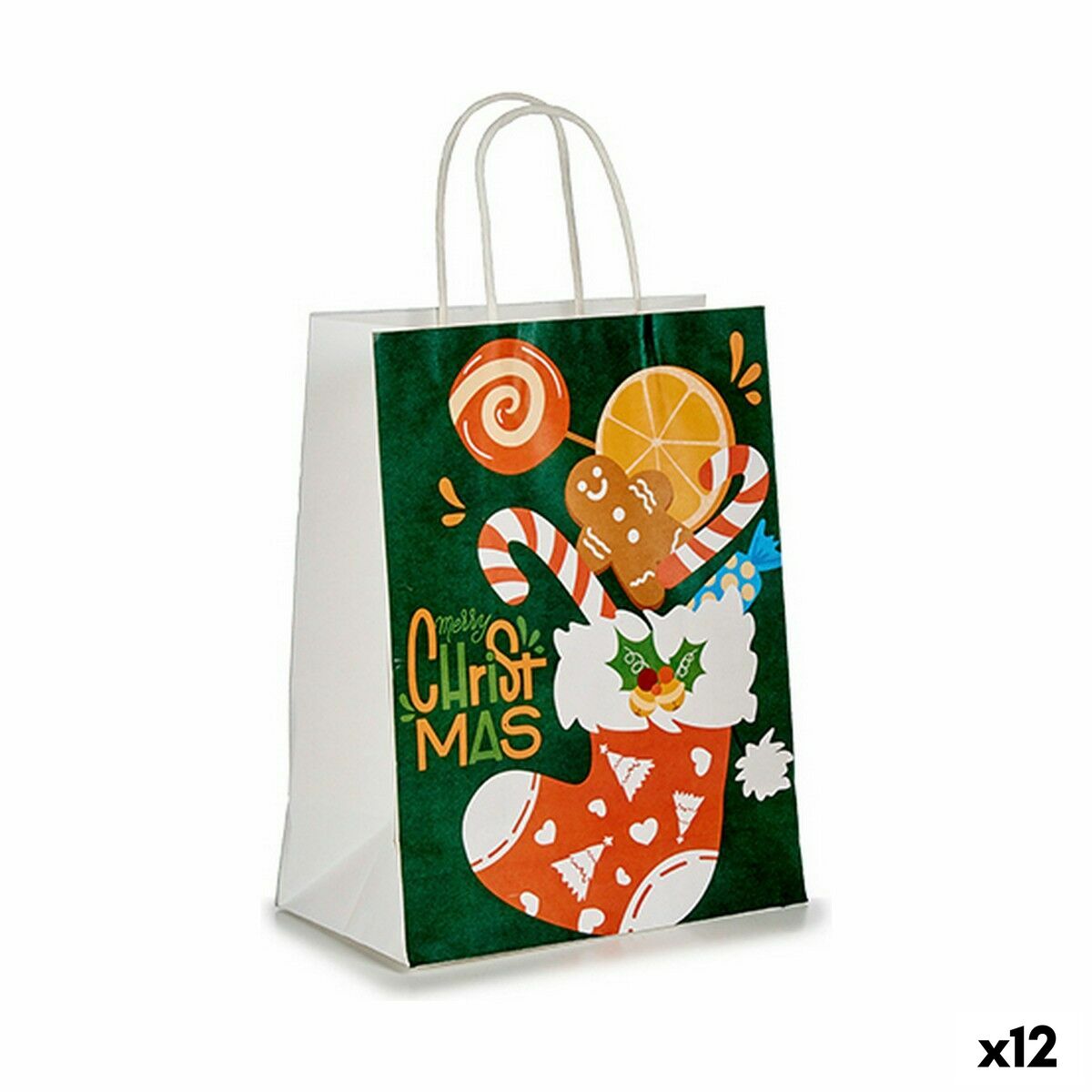 Bolsa de Papel Krist+ Verde 35 x 0,3 x 21 cm Calcetín de Navidad (12 Unidades)