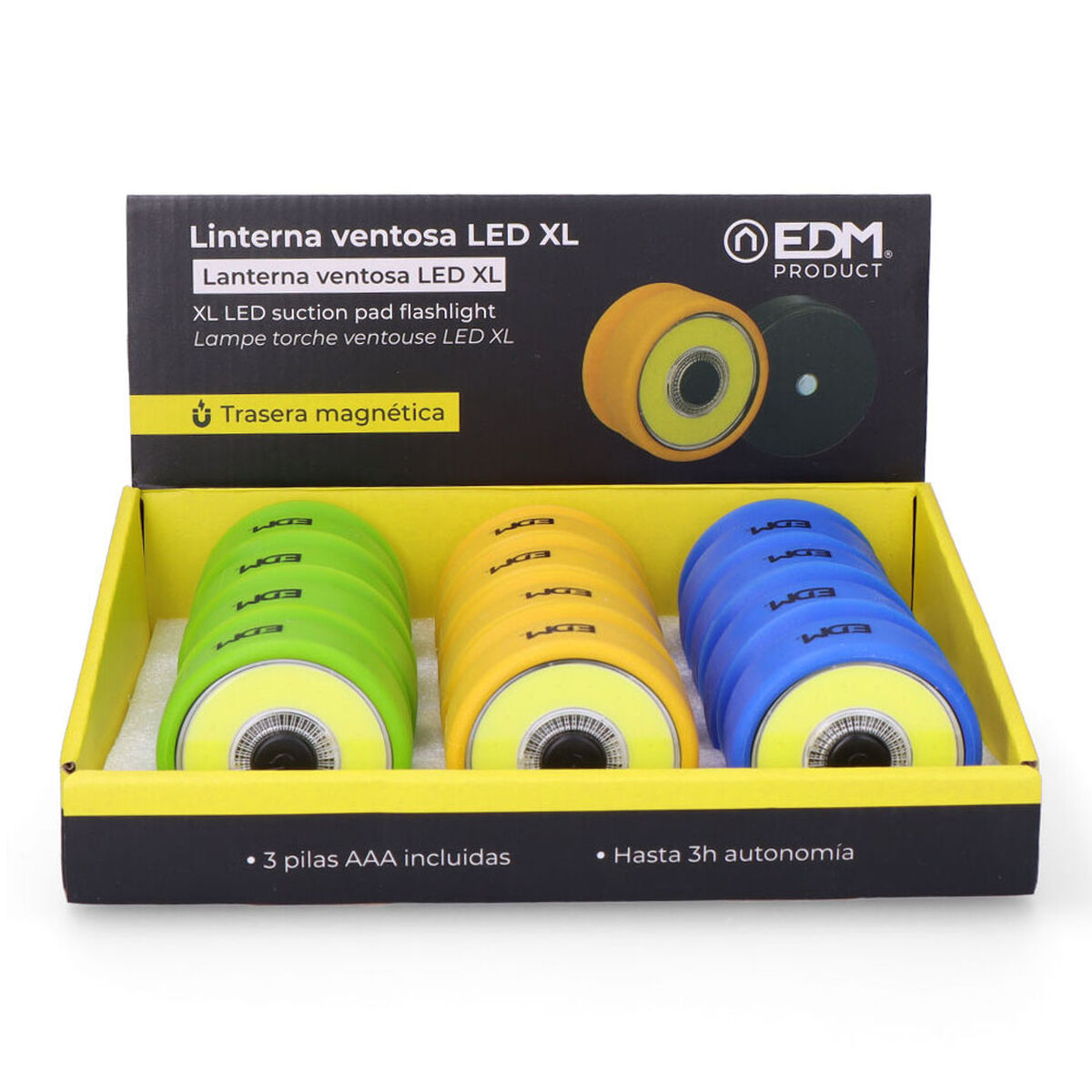 Linterna LED EDM 36395 Cob 3 W 2 W 80 Lm 150 Lm Ventosa Imán