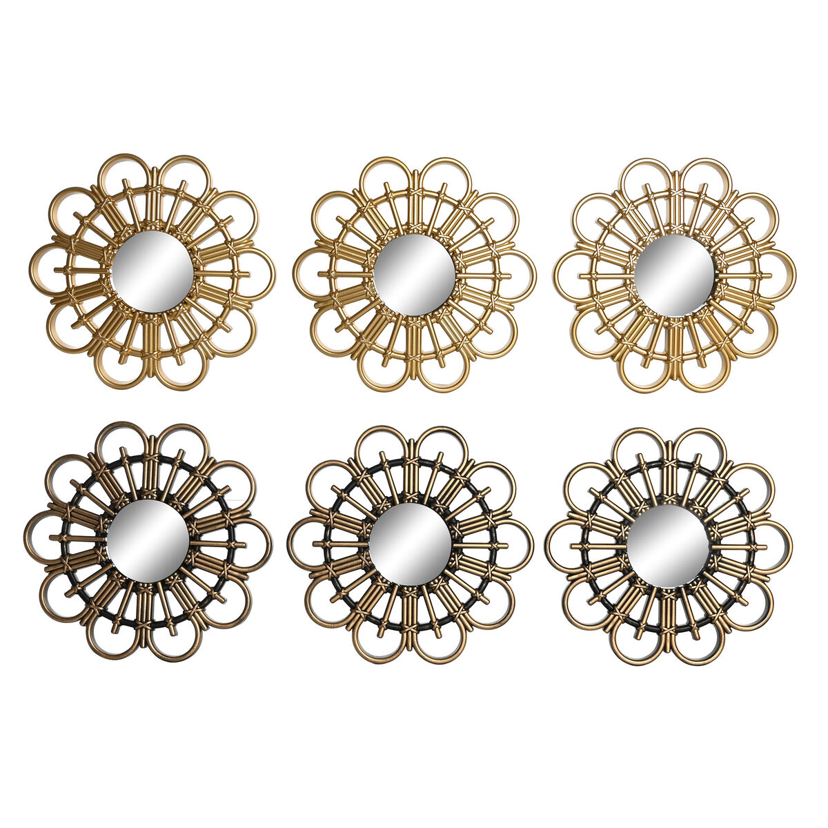 Juego de Espejos DKD Home Decor Scandi Cristal Negro Dorado Polipropileno (25 x 2 x 25 cm) (2 Unidades)